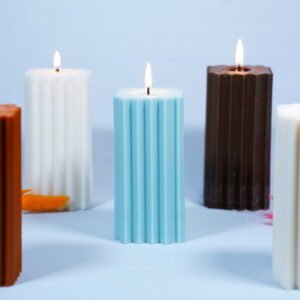 tasvii-ribbed-soy-wax-pillar-candle-cloud-dancer-teal-terracotta-white