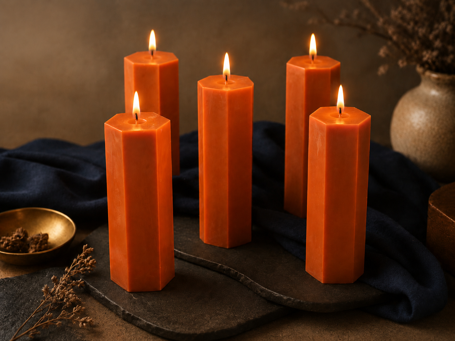 soy wax pillar hexa terracotta