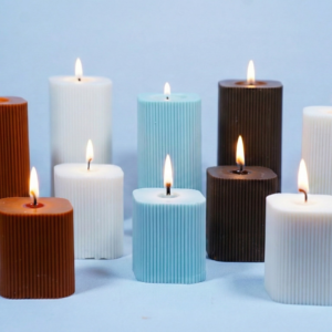 tasvii-stripes-soy-wax-pillar-candle-cloud-dancer-teal-terracotta-multi-color