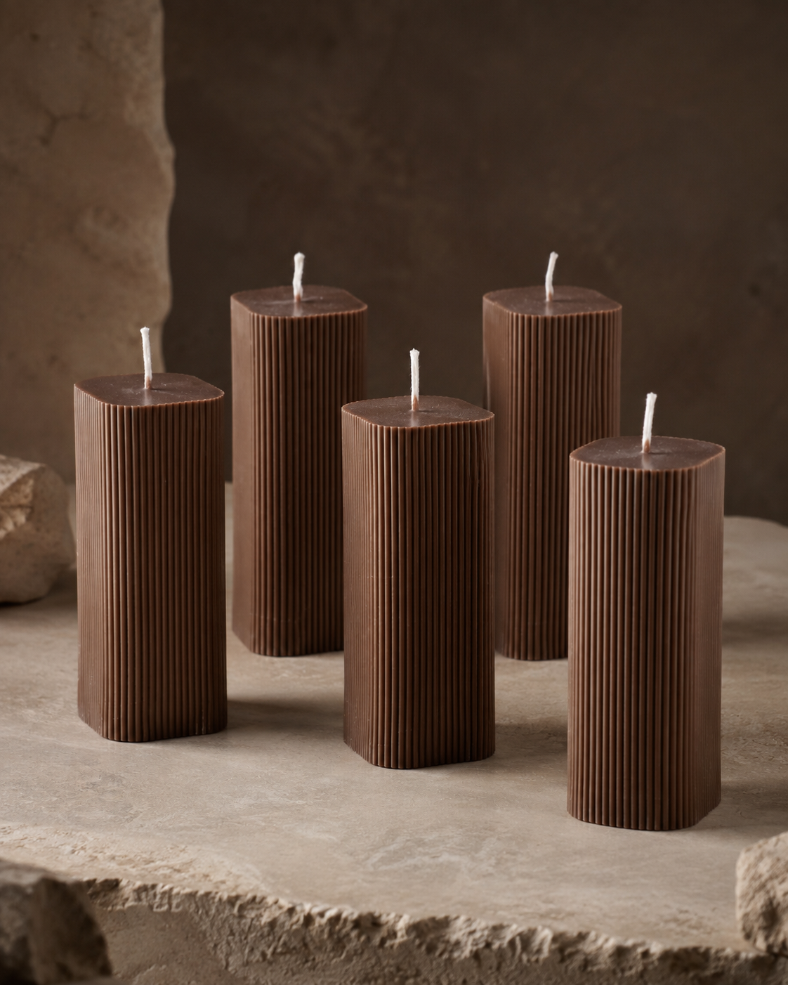 soy wax pillar chocolate brown