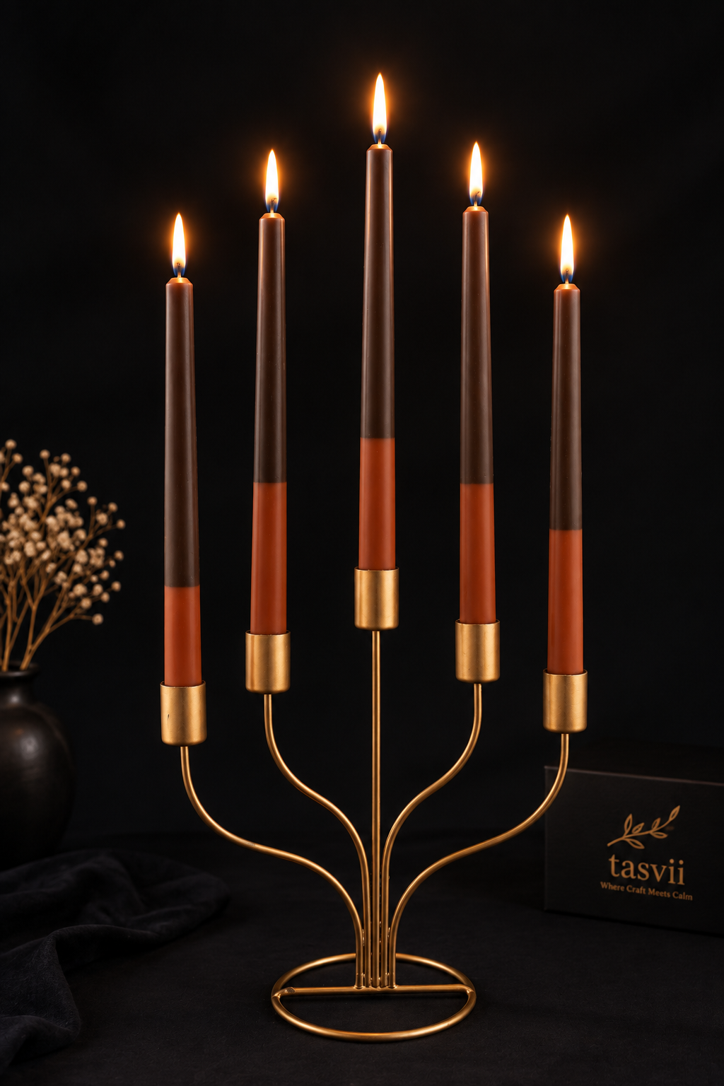 soy wax taper candle chocolate and terracotta